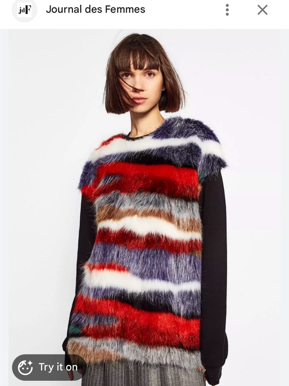 EUC Zara Trafaluc Multicolor Faux-Fur Stripe Sweater Vest, L